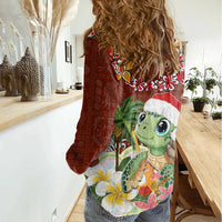Hawaii Honu Mele Kalikimaka Women Casual Shirt Santa Tropical Flower Aloha Summer Red Version LT03 - Polynesian Pride