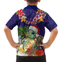 Hawaii Honu Mele Kalikimaka Kid Hawaiian Shirt Santa Tropical Flower Aloha Summer Blue Version LT03 - Polynesian Pride