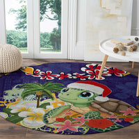 Hawaii Honu Mele Kalikimaka Round Carpet Santa Tropical Flower Aloha Summer Blue Version LT03 - Polynesian Pride
