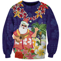 Hawaii Honu Mele Kalikimaka Sweatshirt Santa Tropical Flower Aloha Summer Blue Version LT03 Unisex Blue - Polynesian Pride