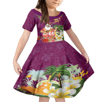 Hawaii Honu Mele Kalikimaka Family Matching Off Shoulder Maxi Dress and Hawaiian Shirt Santa Tropical Flower Aloha Summer Pink Version LT03 Daughter's Dress Pink - Polynesian Pride