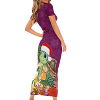 Hawaii Honu Mele Kalikimaka Short Sleeve Bodycon Dress Santa Tropical Flower Aloha Summer Pink Version LT03 - Polynesian Pride