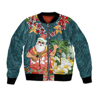 Hawaii Honu Mele Kalikimaka Bomber Jacket Santa Tropical Flower Aloha Summer Turquoise Version LT03 Unisex Turquoise - Polynesian Pride