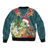 Hawaii Honu Mele Kalikimaka Bomber Jacket Santa Tropical Flower Aloha Summer Turquoise Version LT03 - Polynesian Pride