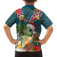 Hawaii Honu Mele Kalikimaka Family Matching Short Sleeve Bodycon Dress and Hawaiian Shirt Santa Tropical Flower Aloha Summer Turquoise Version LT03 - Polynesian Pride