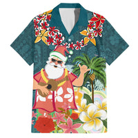 Hawaii Honu Mele Kalikimaka Family Matching Summer Maxi Dress and Hawaiian Shirt Santa Tropical Flower Aloha Summer Turquoise Version LT03 Dad's Shirt - Short Sleeve Turquoise - Polynesian Pride