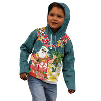 Hawaii Honu Mele Kalikimaka Kid Hoodie Santa Tropical Flower Aloha Summer Turquoise Version LT03 - Polynesian Pride