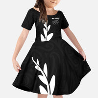 Personalised New Zealand Canoeing Special Jersey Family Matching Mermaid Dress and Hawaiian Shirt LT03 Daughter's Dress Black - Polynesian Pride