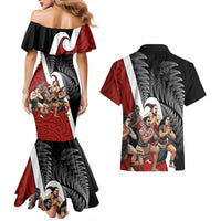 New Zealand Te Matatini Couples Matching Mermaid Dress and Hawaiian Shirt Kapa Haka and Silver Fern - Maori Art Pattern LT03 - Polynesian Pride