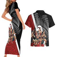 New Zealand Te Matatini Couples Matching Short Sleeve Bodycon Dress and Hawaiian Shirt Kapa Haka and Silver Fern - Maori Art Pattern LT03 - Polynesian Pride