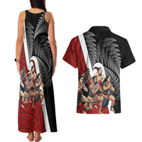 New Zealand Te Matatini Couples Matching Tank Maxi Dress and Hawaiian Shirt Kapa Haka and Silver Fern - Maori Art Pattern LT03 - Polynesian Pride