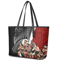 New Zealand Te Matatini Leather Tote Bag Kapa Haka and Silver Fern - Maori Art Pattern