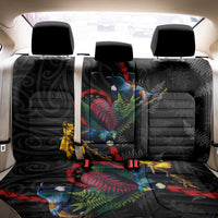 New Zealand Tui Birds Love Couple Back Car Seat Cover The Heart of Silver Fern Leaves and Maori Tattoo Pattern LT03 - Polynesian Pride