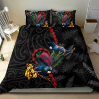 New Zealand Tui Birds Love Couple Bedding Set The Heart of Silver Fern Leaves and Maori Tattoo Pattern LT03 - Polynesian Pride