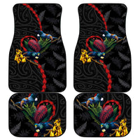 New Zealand Tui Birds Love Couple Car Mats The Heart of Silver Fern Leaves and Maori Tattoo Pattern LT03 - Polynesian Pride