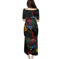 New Zealand Tui Birds Love Couple Family Matching Puletasi and Hawaiian Shirt The Heart of Silver Fern Leaves and Maori Tattoo Pattern LT03 - Polynesian Pride