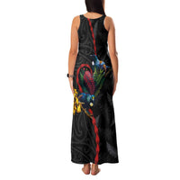 New Zealand Tui Birds Love Couple Family Matching Tank Maxi Dress and Hawaiian Shirt The Heart of Silver Fern Leaves and Maori Tattoo Pattern LT03 - Polynesian Pride