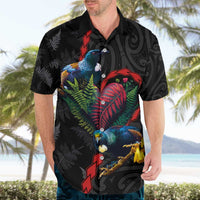 New Zealand Tui Birds Love Couple Hawaiian Shirt The Heart of Silver Fern Leaves and Maori Tattoo Pattern LT03 - Polynesian Pride