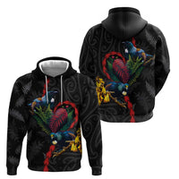 New Zealand Tui Birds Love Couple Hoodie The Heart of Silver Fern Leaves and Maori Tattoo Pattern LT03 - Polynesian Pride
