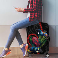 New Zealand Tui Birds Love Couple Luggage Cover The Heart of Silver Fern Leaves and Maori Tattoo Pattern LT03 - Polynesian Pride