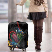 New Zealand Tui Birds Love Couple Luggage Cover The Heart of Silver Fern Leaves and Maori Tattoo Pattern LT03 - Polynesian Pride
