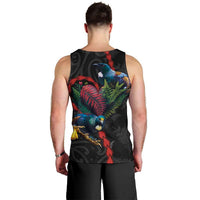 New Zealand Tui Birds Love Couple Men Tank Top The Heart of Silver Fern Leaves and Maori Tattoo Pattern