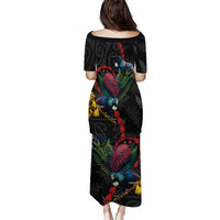 New Zealand Tui Birds Love Couple Puletasi The Heart of Silver Fern Leaves and Maori Tattoo Pattern LT03 - Polynesian Pride