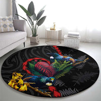 New Zealand Tui Birds Love Couple Round Carpet The Heart of Silver Fern Leaves and Maori Tattoo Pattern LT03 - Polynesian Pride