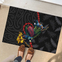 New Zealand Tui Birds Love Couple Rubber Doormat The Heart of Silver Fern Leaves and Maori Tattoo Pattern LT03 - Polynesian Pride