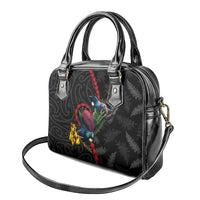 New Zealand Tui Birds Love Couple Shoulder Handbag The Heart of Silver Fern Leaves and Maori Tattoo Pattern