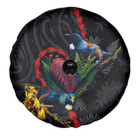 New Zealand Tui Birds Love Couple Spare Tire Cover The Heart of Silver Fern Leaves and Maori Tattoo Pattern LT03 - Polynesian Pride
