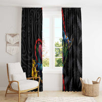 New Zealand Tui Birds Love Couple Window Curtain The Heart of Silver Fern Leaves and Maori Tattoo Pattern LT03 - Polynesian Pride