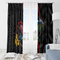 New Zealand Tui Birds Love Couple Window Curtain The Heart of Silver Fern Leaves and Maori Tattoo Pattern LT03 - Polynesian Pride