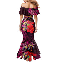 Pasifika Festival Family Matching Mermaid Dress and Hawaiian Shirt Plumeria Turtles with Hibiscus - Polynesian Art Tattoo Pink Color LT03 - Polynesian Pride