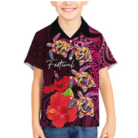 Pasifika Festival Family Matching Mermaid Dress and Hawaiian Shirt Plumeria Turtles with Hibiscus - Polynesian Art Tattoo Pink Color LT03 Son's Shirt Pink - Polynesian Pride