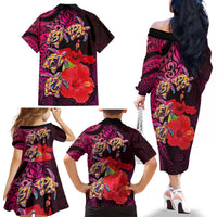Pasifika Festival Family Matching Off The Shoulder Long Sleeve Dress and Hawaiian Shirt Plumeria Turtles with Hibiscus - Polynesian Art Tattoo Pink Color LT03 - Polynesian Pride