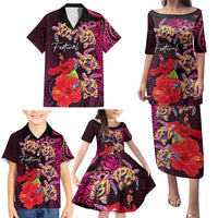 Pasifika Festival Family Matching Puletasi and Hawaiian Shirt Plumeria Turtles with Hibiscus - Polynesian Art Tattoo Pink Color LT03 - Polynesian Pride