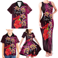 Pasifika Festival Family Matching Tank Maxi Dress and Hawaiian Shirt Plumeria Turtles with Hibiscus - Polynesian Art Tattoo Pink Color LT03 - Polynesian Pride