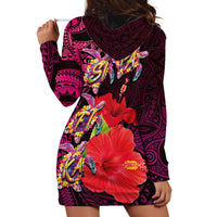 Pasifika Festival Hoodie Dress Plumeria Turtles with Hibiscus - Polynesian Art Tattoo Pink Color LT03 - Polynesian Pride
