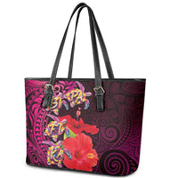 Pasifika Festival Leather Tote Bag Plumeria Turtles with Hibiscus - Polynesian Art Tattoo Pink Color LT03 - Polynesian Pride
