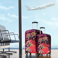 Pasifika Festival Luggage Cover Plumeria Turtles with Hibiscus - Polynesian Art Tattoo Pink Color LT03 - Polynesian Pride