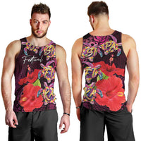 Pasifika Festival Men Tank Top Plumeria Turtles with Hibiscus - Polynesian Art Tattoo Pink Color