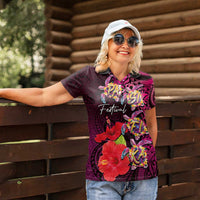 Pasifika Festival Women Polo Shirt Plumeria Turtles with Hibiscus - Polynesian Art Tattoo Pink Color LT03 - Polynesian Pride