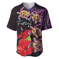 Pasifika Festival Baseball Jersey Plumeria Turtles with Hibiscus - Polynesian Art Tattoo Purple Color LT03 Purple - Polynesian Pride