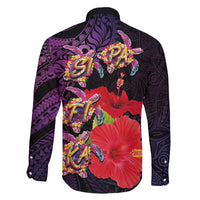Pasifika Festival Family Matching Mermaid Dress and Hawaiian Shirt Plumeria Turtles with Hibiscus - Polynesian Art Tattoo Purple Color LT03 - Polynesian Pride