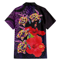 Pasifika Festival Family Matching Off The Shoulder Long Sleeve Dress and Hawaiian Shirt Plumeria Turtles with Hibiscus - Polynesian Art Tattoo Purple Color LT03 - Polynesian Pride