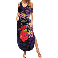 Pasifika Festival Family Matching Summer Maxi Dress and Hawaiian Shirt Plumeria Turtles with Hibiscus - Polynesian Art Tattoo Purple Color LT03 Mom's Dress Purple - Polynesian Pride