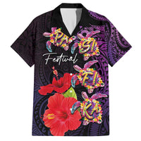 Pasifika Festival Hawaiian Shirt Plumeria Turtles with Hibiscus - Polynesian Art Tattoo Purple Color LT03 Purple - Polynesian Pride
