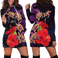 Pasifika Festival Hoodie Dress Plumeria Turtles with Hibiscus - Polynesian Art Tattoo Purple Color LT03 - Polynesian Pride