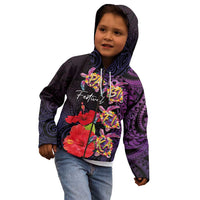 Pasifika Festival Kid Hoodie Plumeria Turtles with Hibiscus - Polynesian Art Tattoo Purple Color LT03 - Polynesian Pride